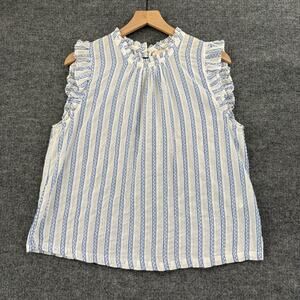Isabella Sinclair Anthropologie Blouse Top Womens Large White Blue Striped Gauzy